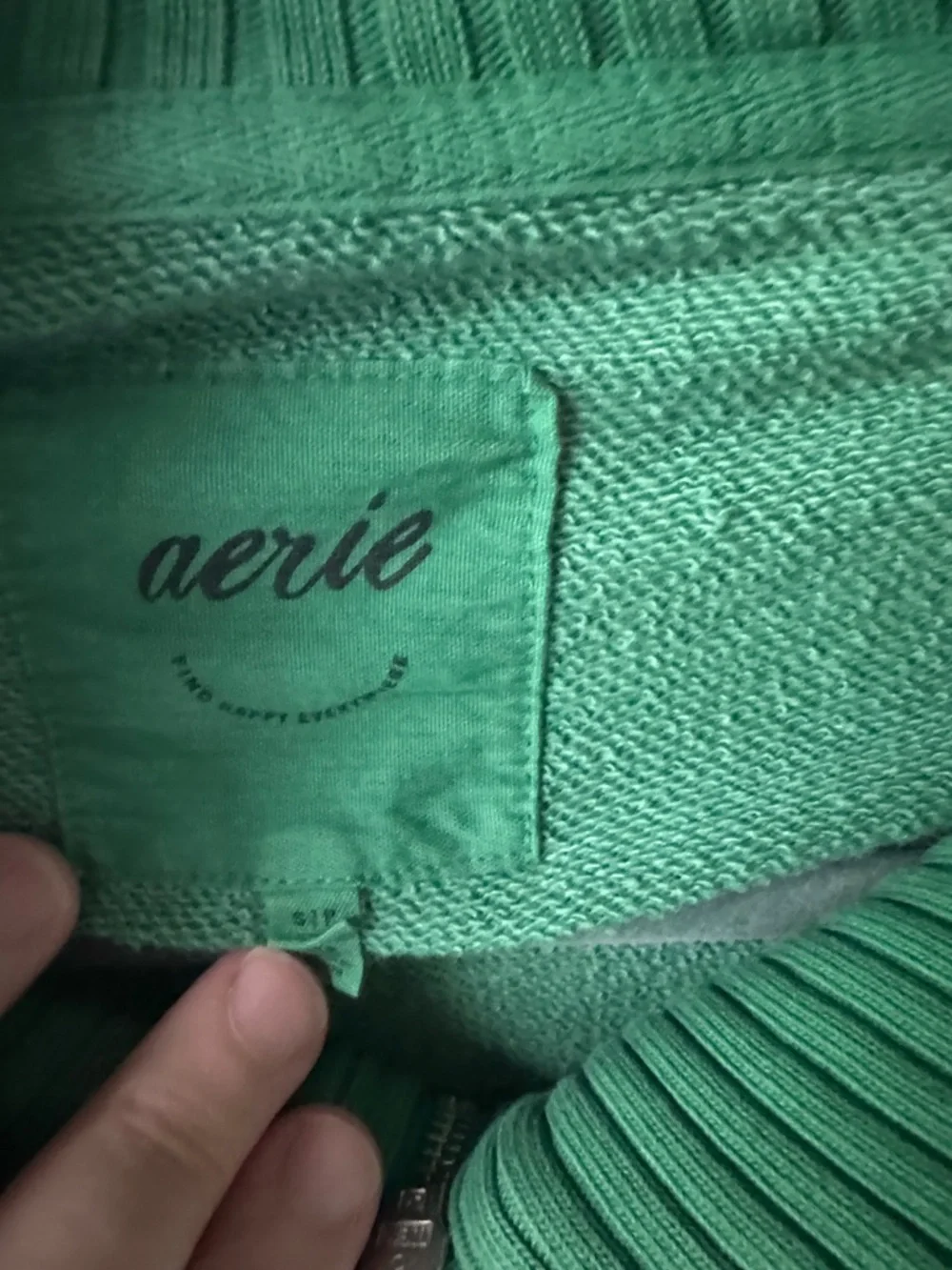 aerie Kelly Green Half-Zip Ribbed Funnel Pullover - Picture 2 of 4